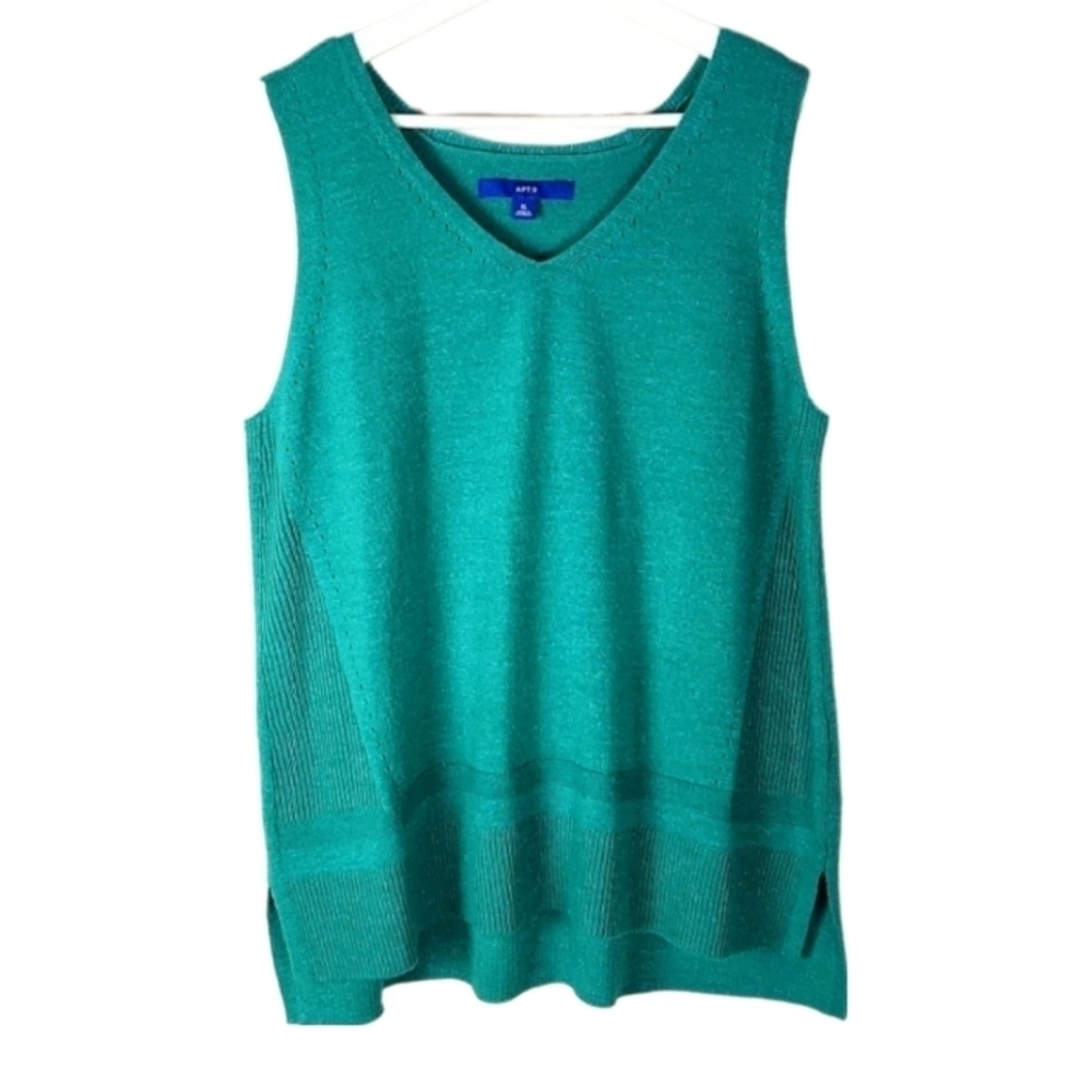 Metallic Threaded Teal Blue Sleeveless Sweater Top
